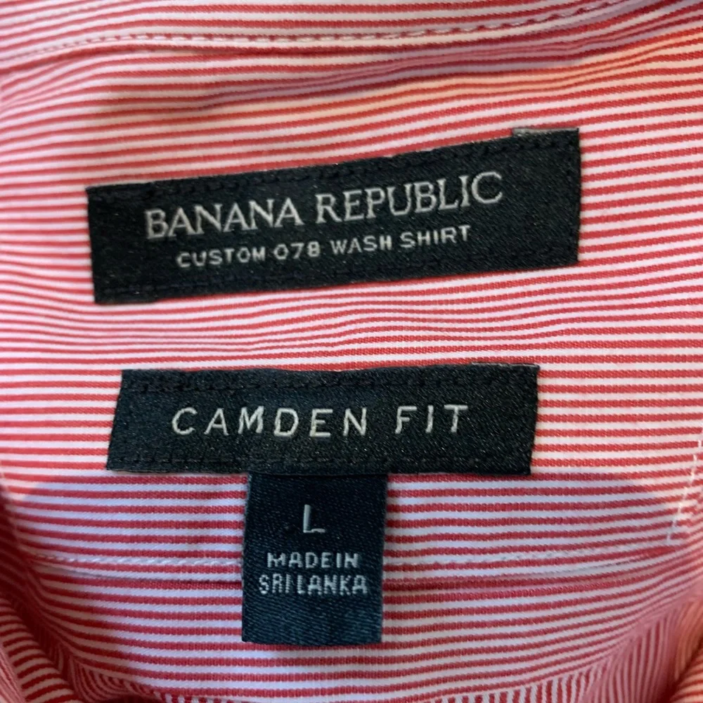 Red Strip Banana Republic Men Sz L‎ Camden Fit Custom078 Wash Shirt Button down